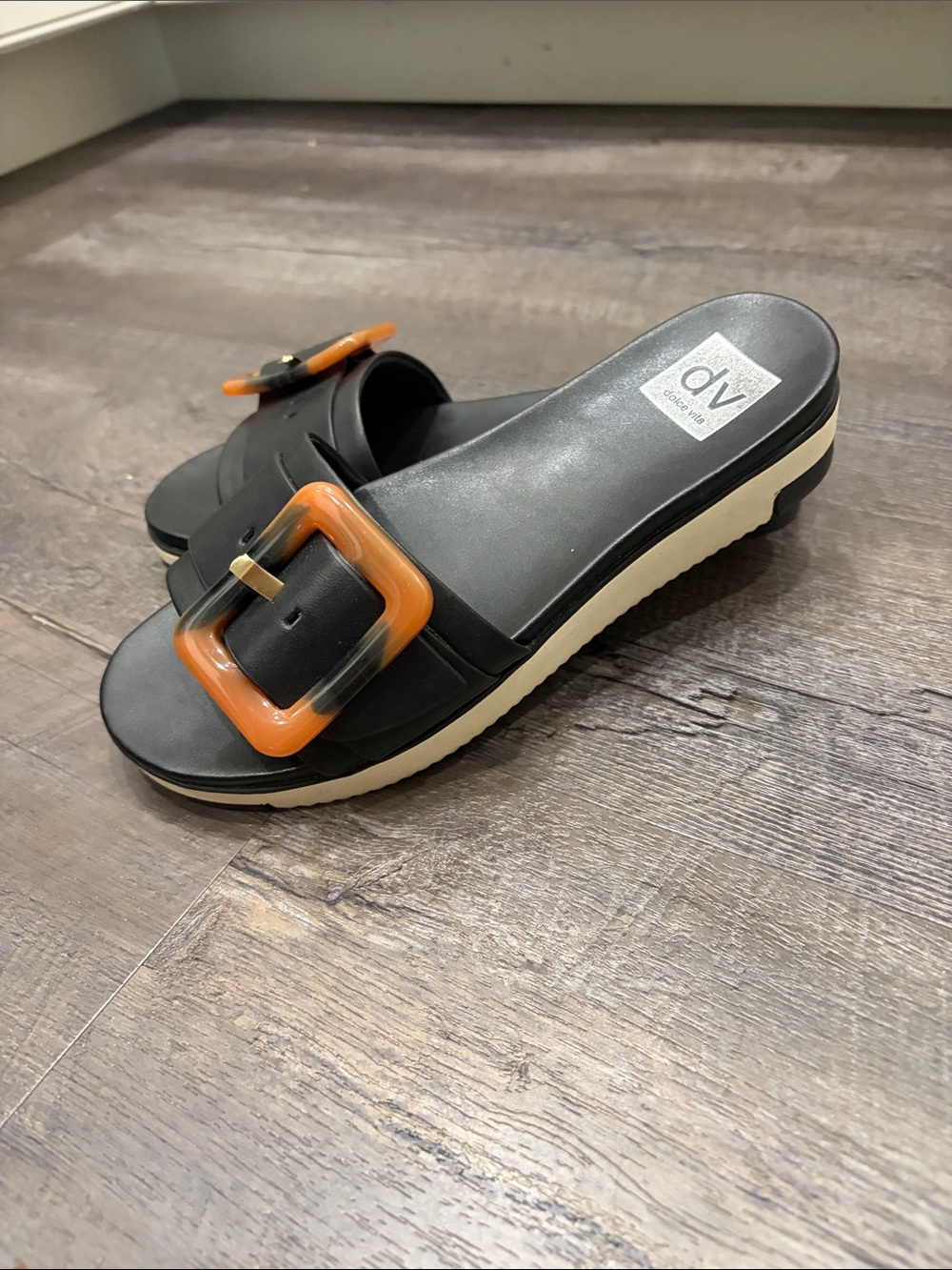 Black Slide Sandals with Buckle